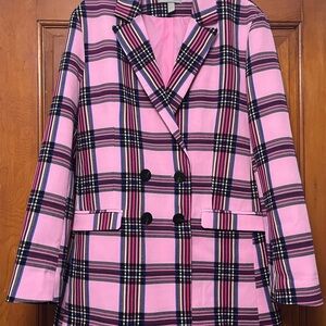 ASOS Pink Plaid Double-Breasted Blazer